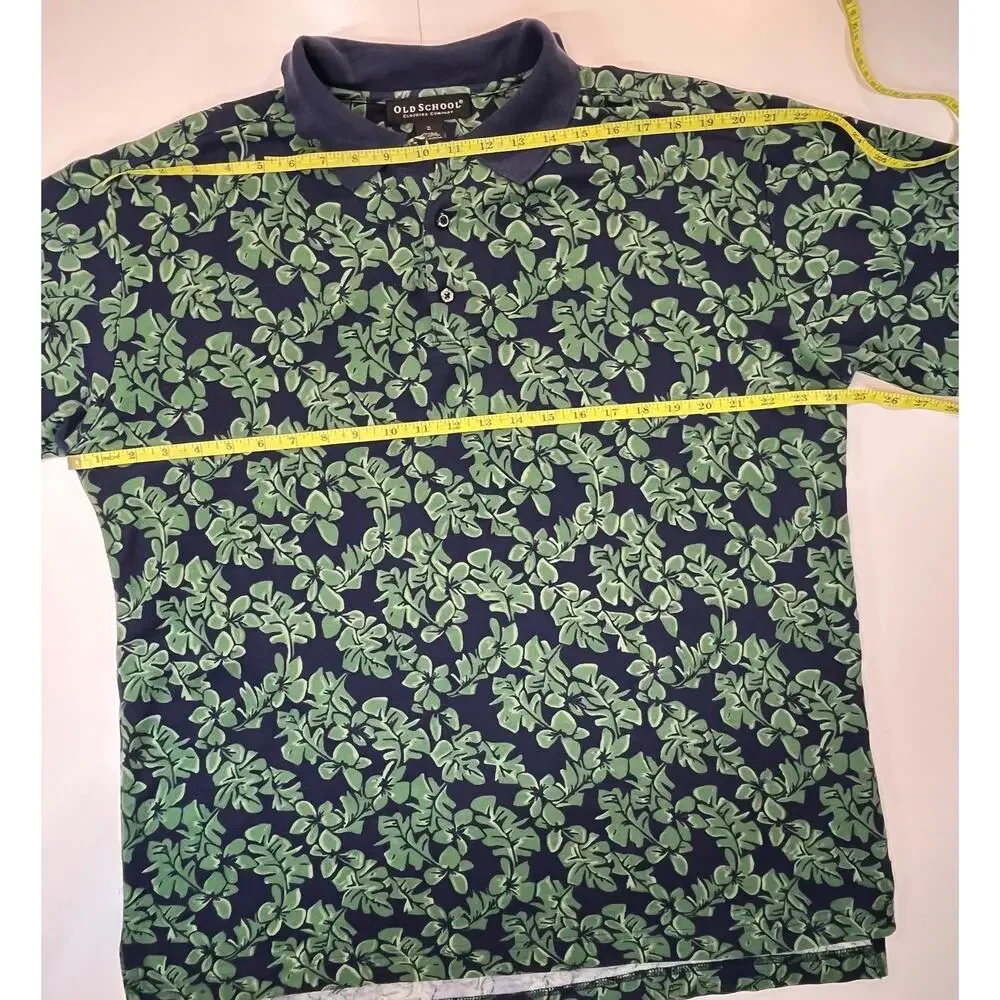 Vintage Old School Mens XL Silk Cotton Tropical Floral Polo Shirt Hawaiian 90s